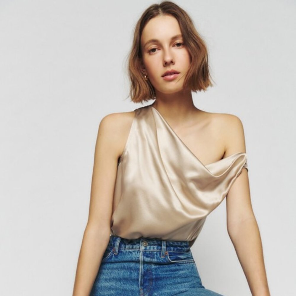 Reformation Annika Silk Top in Cream